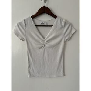 Hollister Women's White V Neck Y2K Cap Sleeve Top Size Small